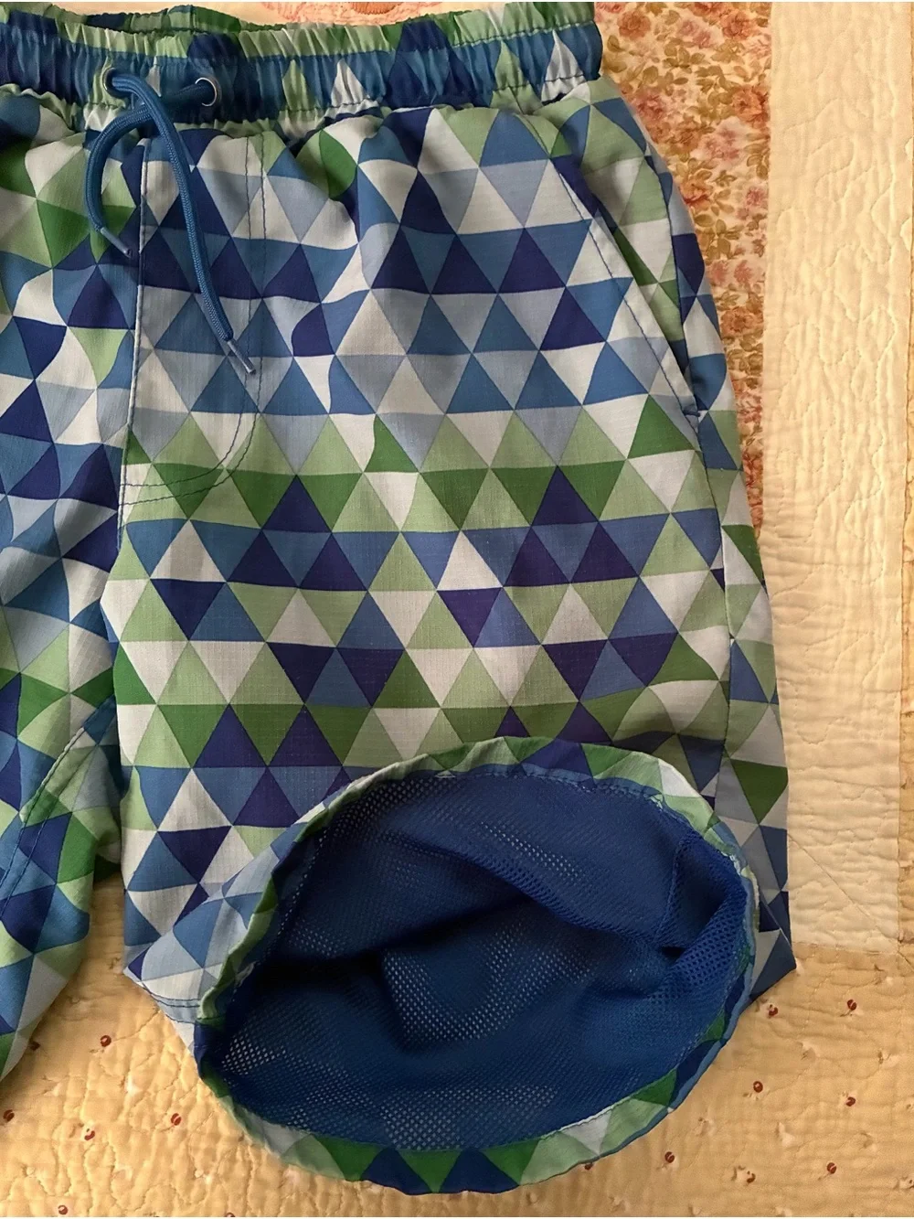 Eddie Bauer Boys Blue & Green Hybrid Swim Trunks/Athletic Shorts - size 10/12